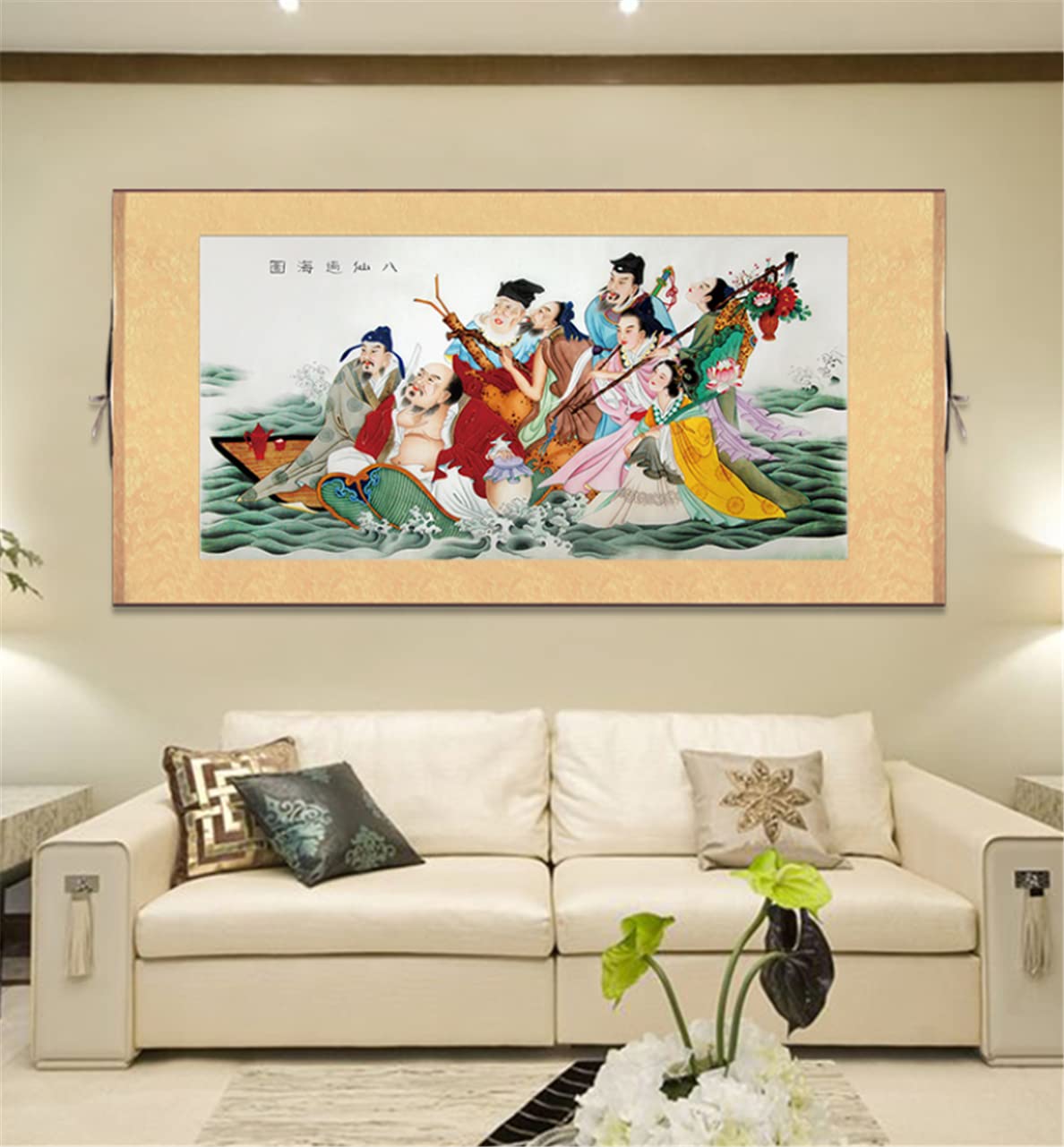 Amazon.co.jp: UXOWOXU 中国アート 壁装飾 中国道教 絵画 アート 海を